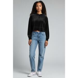 Calvin Klein Performance Women's Black Cropped Pullover Hoodie Velvet Medium 90s